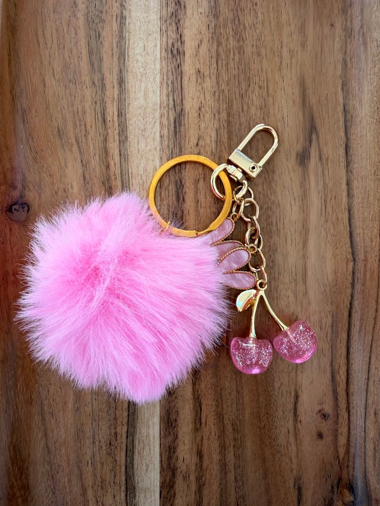 🍒Pink Cherry Pom Pom Bag Charm