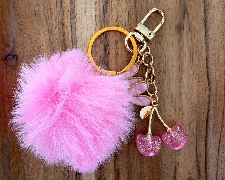 🍒Pink Cherry Pom Pom Bag Charm