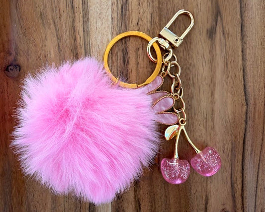 🍒Pink Cherry Pom Pom Bag Charm